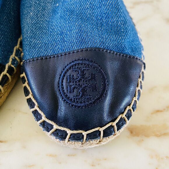 TORY BURCH Solid Blue Denim Canvas Espadrille Flats Small Logo - US 7 - Picture 3 of 8